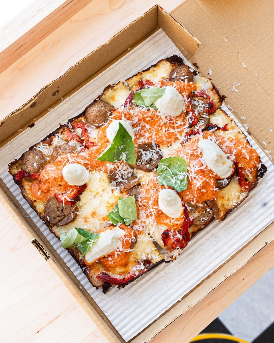 Meatball, roasted pepper, basil