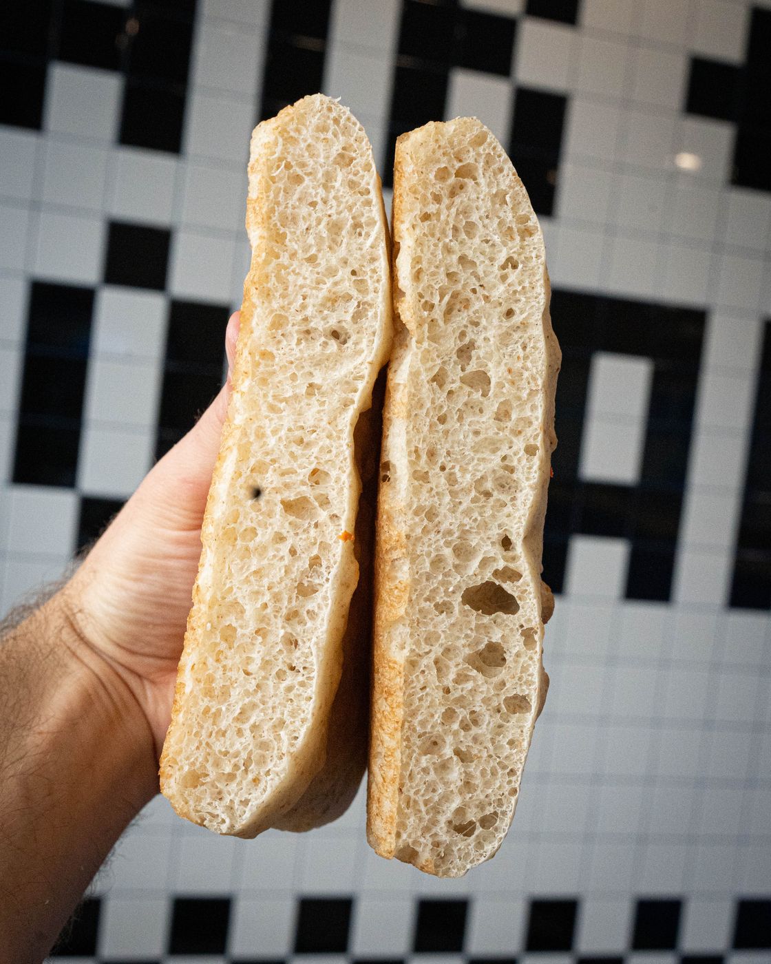 The sourdough crumb, open and airy